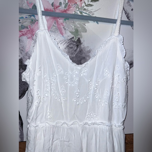 White Eyelet Lace Button Front Mini Dress - Picture 2 of 8